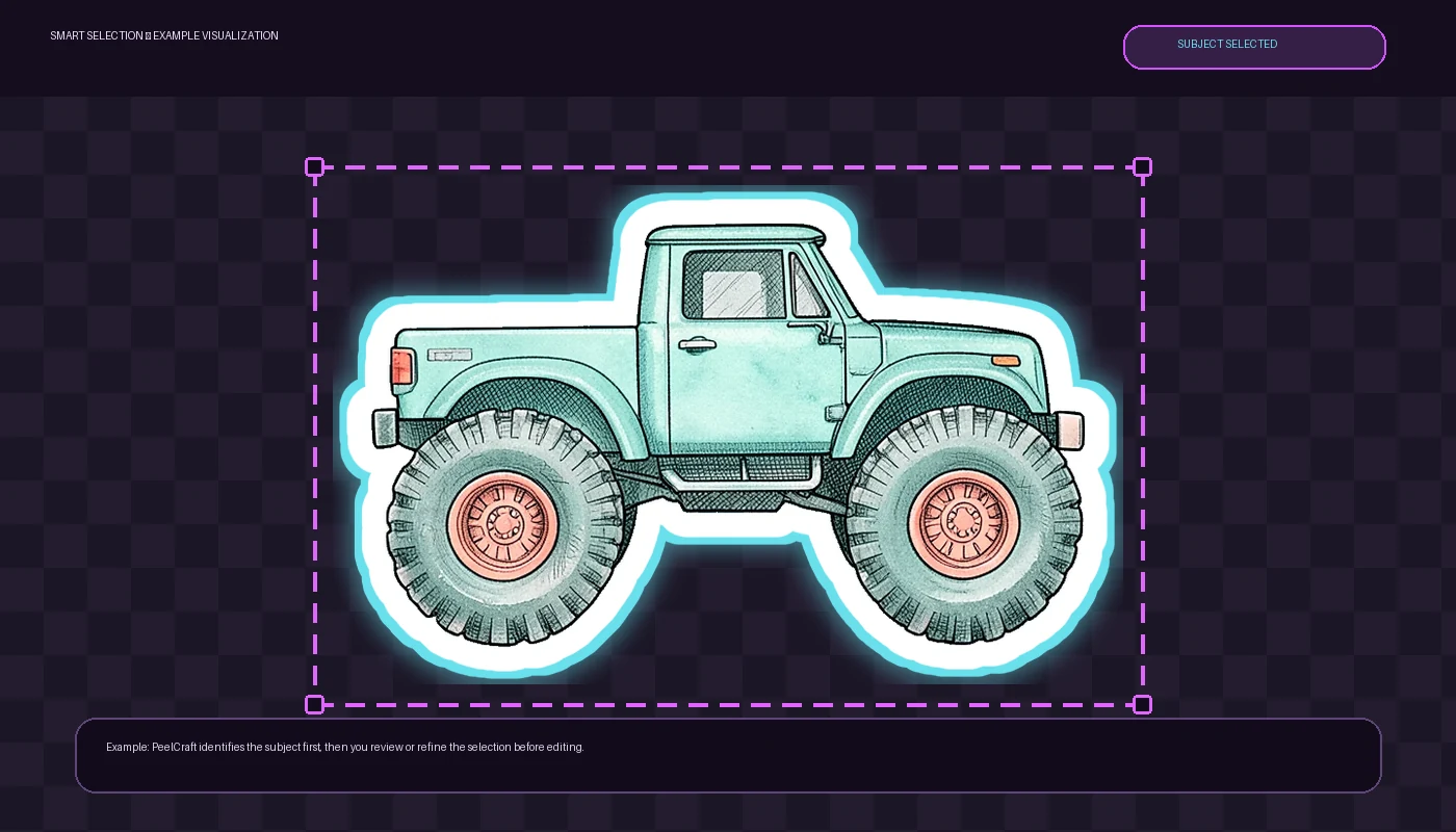 Illustrative Smart Selection example showing a sticker subject identified with a highlighted selection boundary