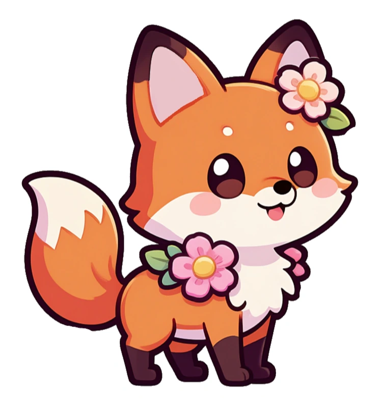 Playful autumn fox sticker with floral accents