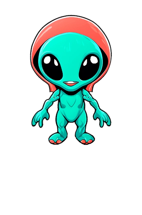 Friendly teal alien mascot sticker artwork