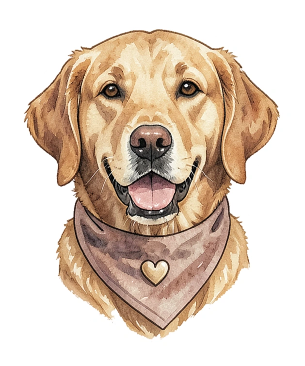 Happy golden retriever portrait wearing a simple bandana as sticker artwork