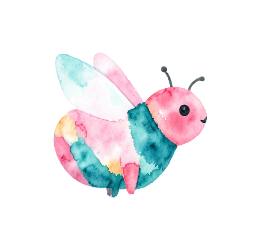 Cheerful watercolor bee sticker floating in side profile
