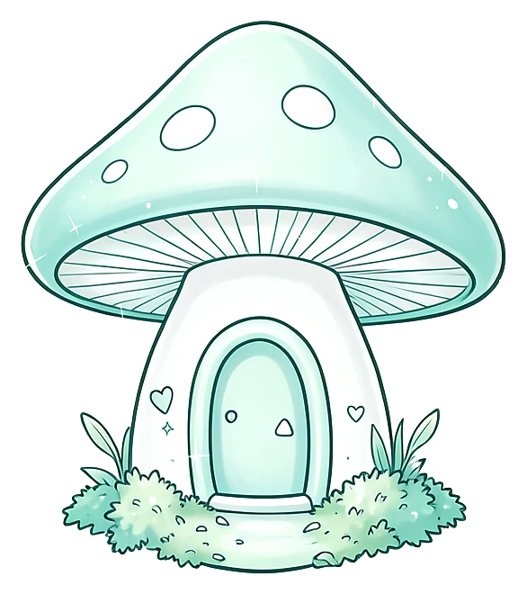 Pastel mushroom fairy house sticker artwork
