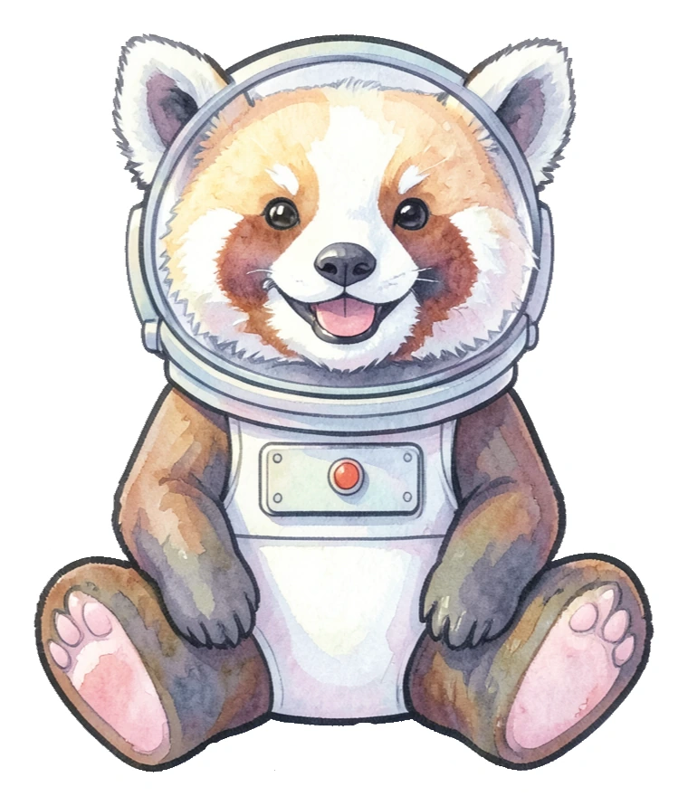 Cute red panda astronaut sticker artwork with a clean white border