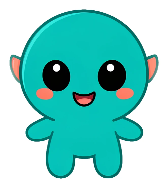 Cute teal alien character prepared as sticker artwork