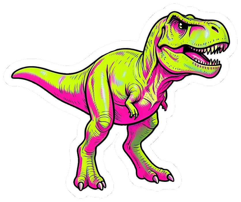 Tyrannosaurus rex rendered as bold sticker artwork