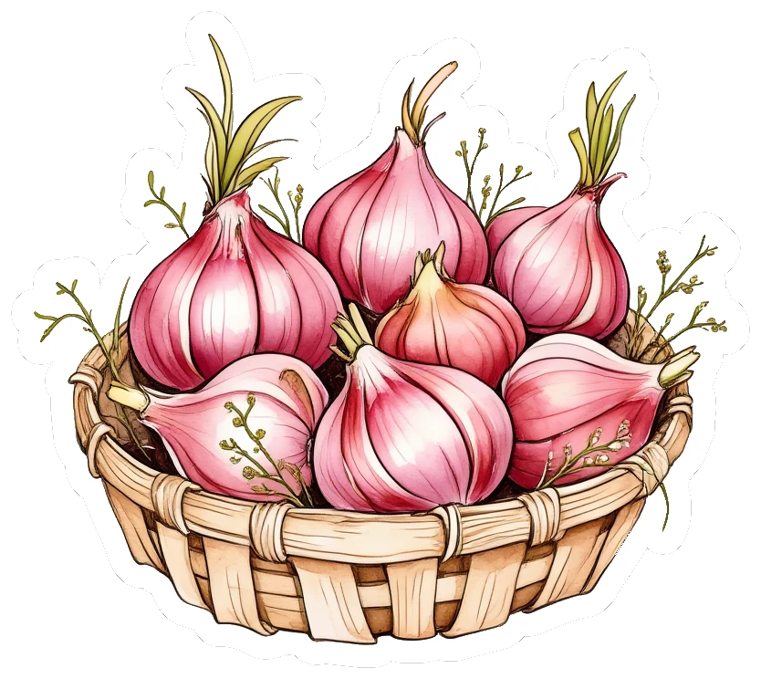 Illustrated basket of tulip bulbs prepared as sticker artwork
